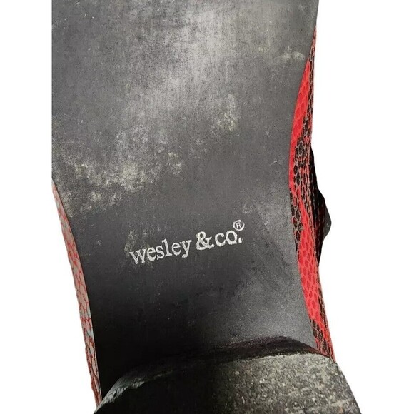 Wesley & Co Red Leather Snakeskin Loafers Size 9.5 - Picture 6 of 8